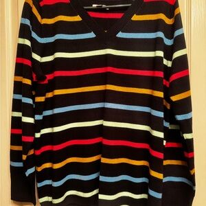 Pair of sweaters: V-Neck black and pastels & Royal blue mock turtleneck